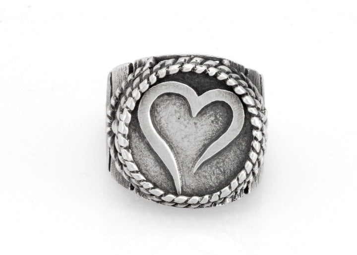 Open Heart Coin Medallion Sterling Silver Ring 