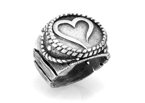 Open Heart Coin Medallion Sterling Silver Ring 