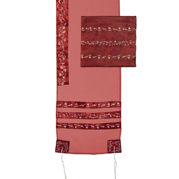 Organza Tallit - Floral Maroon 