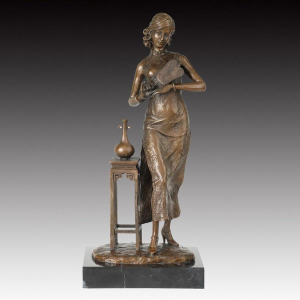 Oriental Classical Woman Statue Bronze Lady Vintage Figurine 