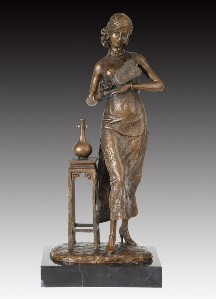 Oriental Classical Woman Statue Bronze Lady Vintage Figurine 