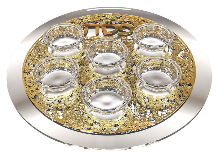 Mirror And Glass Seder Plate With Gold Floral Plate-0