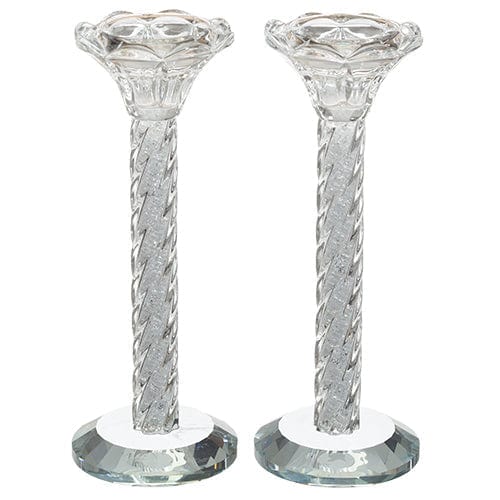 Pair Of Crystal Candlesticks 18 Cm With Stones Candle Holders 