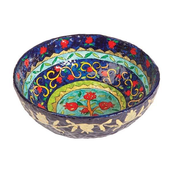 Paper Mache - Large Bowl - Pomegranate - Blue Background 