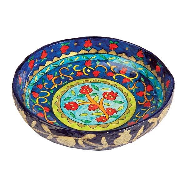 Paper Mache - Medium Bowl - Pomegranate - Blue Background 