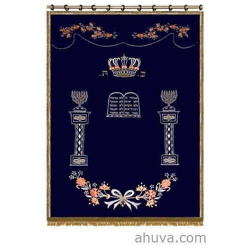 Parochet Ark Curtain - Luchot & Pillars Of Menorah Add Bimah &amp; Podium Covers 