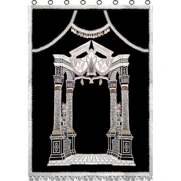 Parochet Of Vilna Gate In Silver Embroidery Ark, Bimah &amp; Podium Metal Hooks 