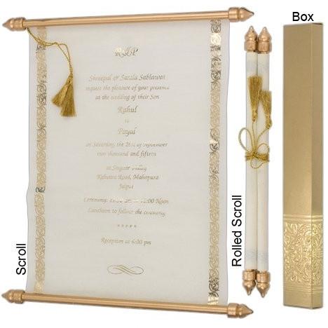 Laced, Bowed & Boxed Scroll Invitations 3.75 x 8.5 Colors