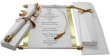 Party Invitation Scrolls - 11 x 8.5" White/Gold 