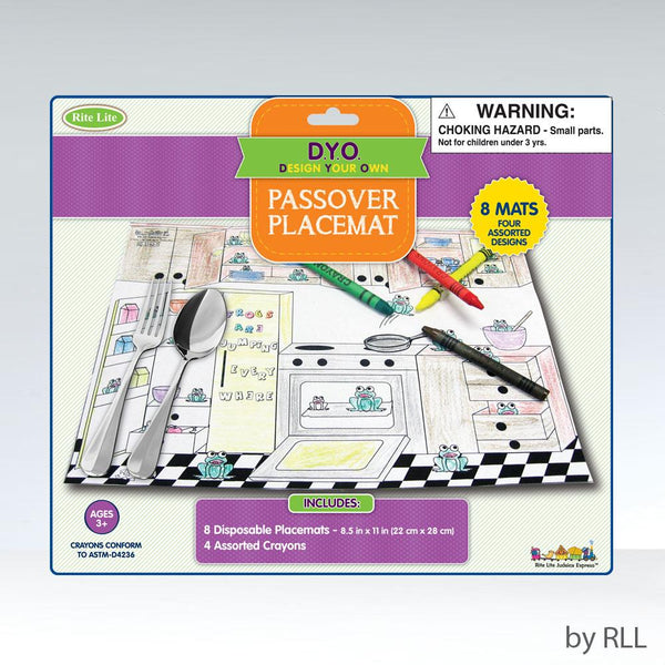 Passover Coloring Placemats, 11"x9", 8 Paper Mats, 4 Crayons PASSOVER, Pesach 