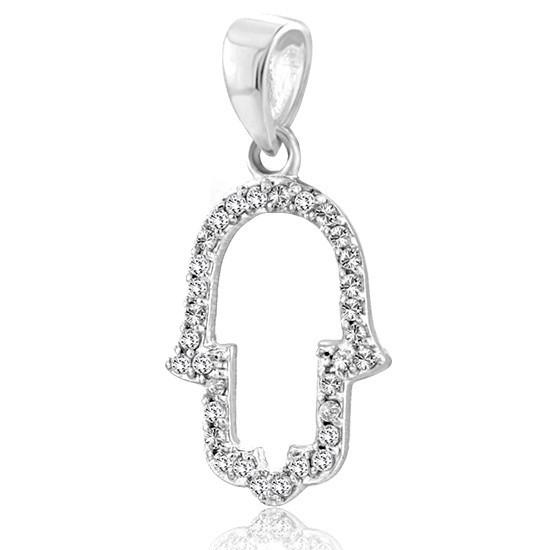 Pave Diamond Hamsa Pendant 18 inches Chain (45 cm) 