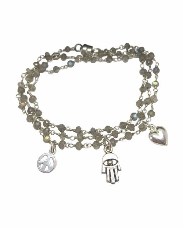 Peace, Love & Hamsa Labradorite Wrap Bracelet & Necklace Wrap Necklace/Bracelet 