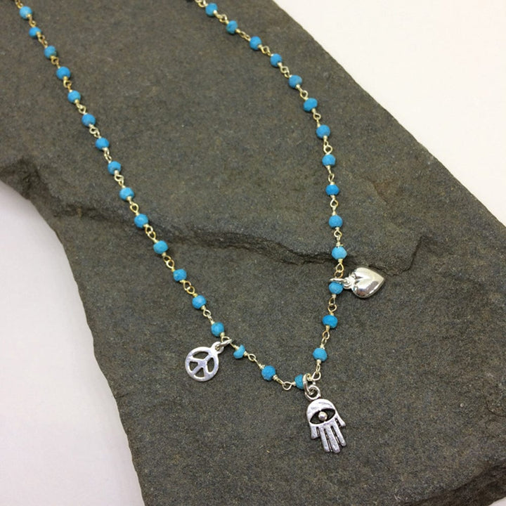 Peace, Love & Hamsa Turquoise Wrap Bracelet & Necklace Wrap Necklace/Bracelet 