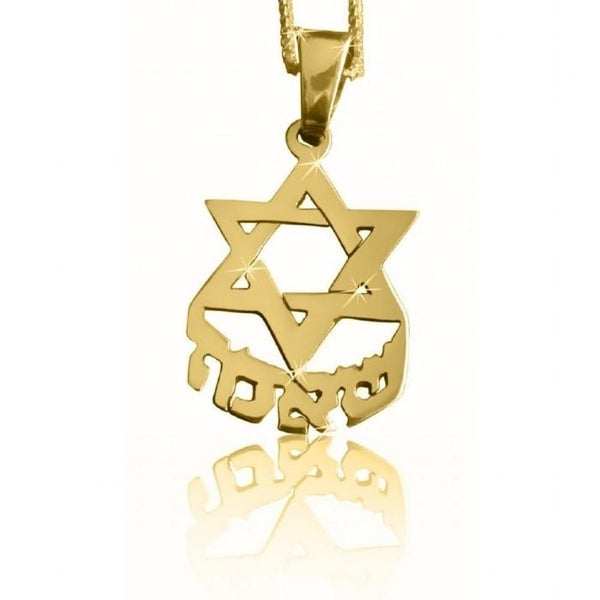 Personal Star Of David Name Pendant 14 inch Chain (35 cm) 14Kt Yellow Gold 