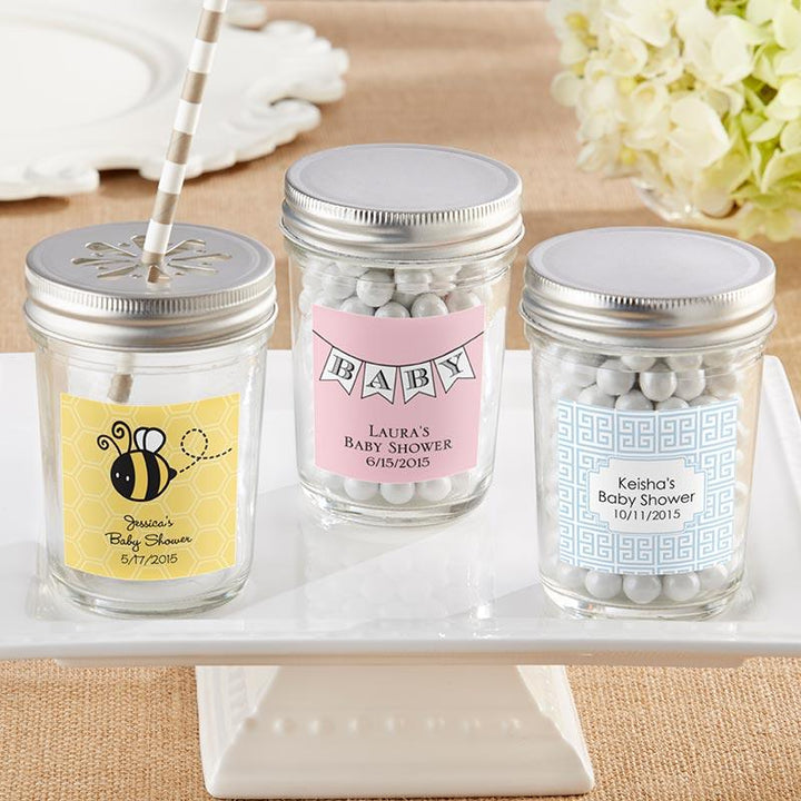 Personalized 8 oz. Glass Mason Jar - Wedding (Set of 12) Personalized 8 oz. Glass Mason Jar - Baby (Set of 12) 