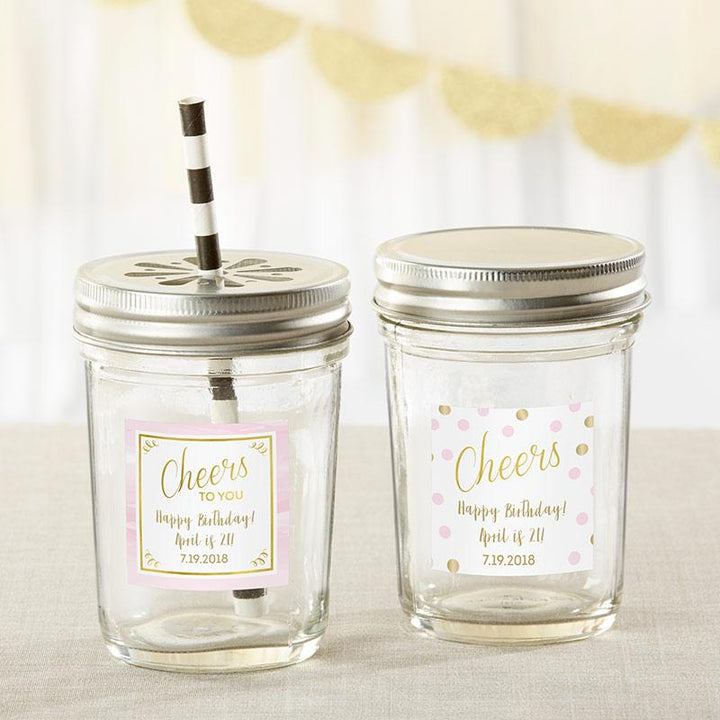 Personalized 8 oz. Glass Mason Jar - Wedding (Set of 12) Personalized 8 oz. Glass Mason Jar - Birthday For Her (Set of 12) 