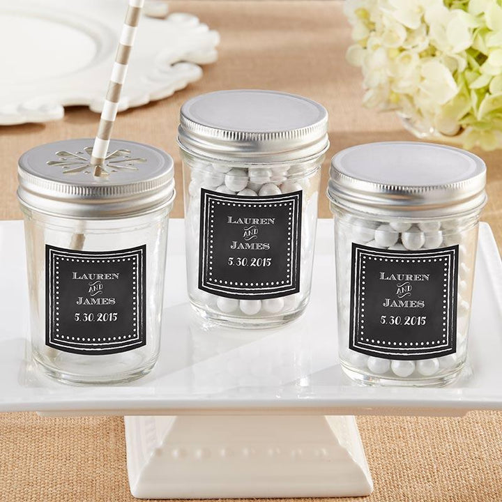 Personalized 8 oz. Glass Mason Jar - Wedding (Set of 12) Personalized 8 oz. Glass Mason Jar - Chalk (Set of 12) 