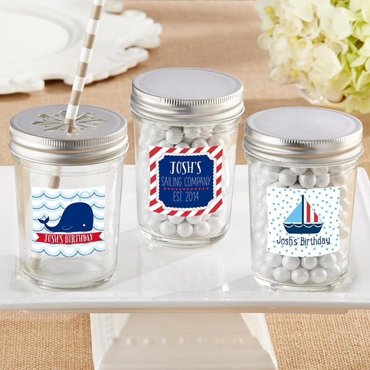 Personalized 8 oz. Glass Mason Jar - Wedding (Set of 12) Personalized 8 oz. Glass Mason Jar - Nautical Birthday (Set of 12) 