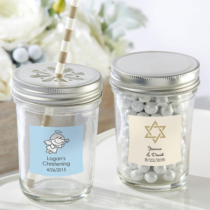 Personalized 8 oz. Glass Mason Jar - Wedding (Set of 12) Personalized 8 oz. Glass Mason Jar - Religious (Set of 12) 