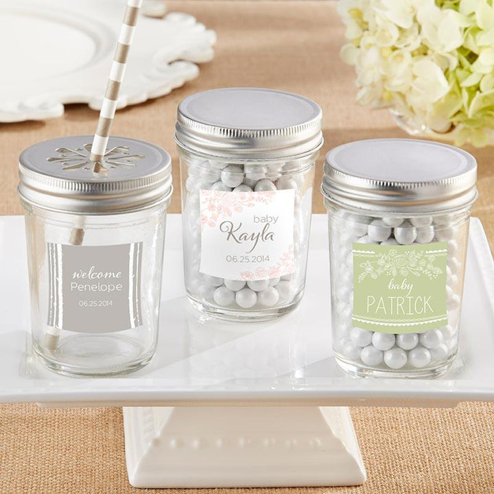 Personalized 8 oz. Glass Mason Jar - Wedding (Set of 12) Personalized 8 oz. Glass Mason Jar - Rustic Baby Shower (Set of 12) 