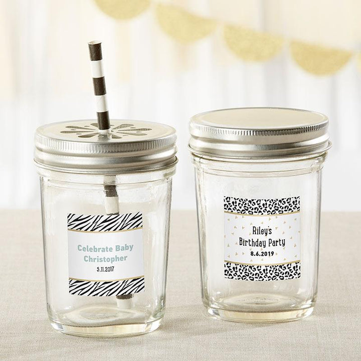 Personalized 8 oz. Glass Mason Jar - Wedding (Set of 12) Personalized 8 oz. Glass Mason Jar - Safari (Set of 12) 