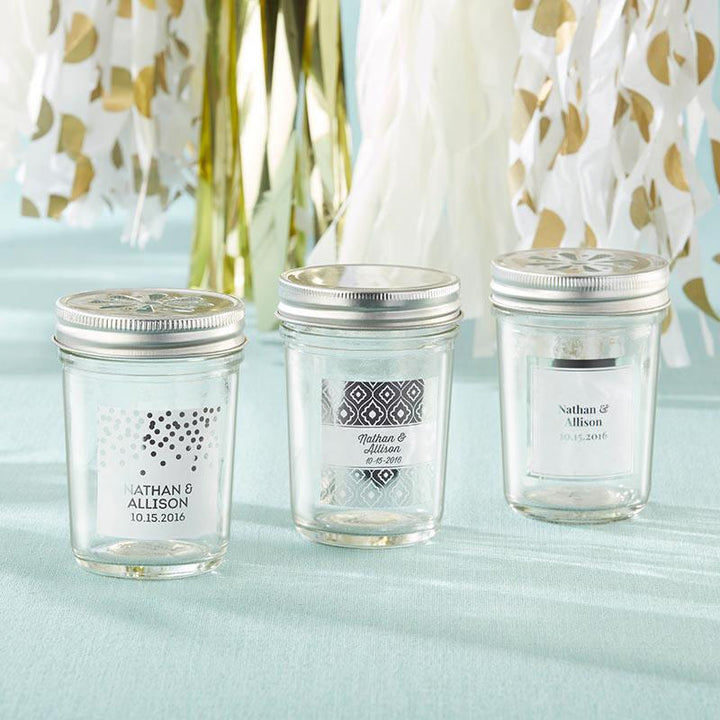Personalized 8 oz. Glass Mason Jar - Wedding (Set of 12) Personalized 8 oz. Glass Mason Jar - Silver Foil (Set of 12) 