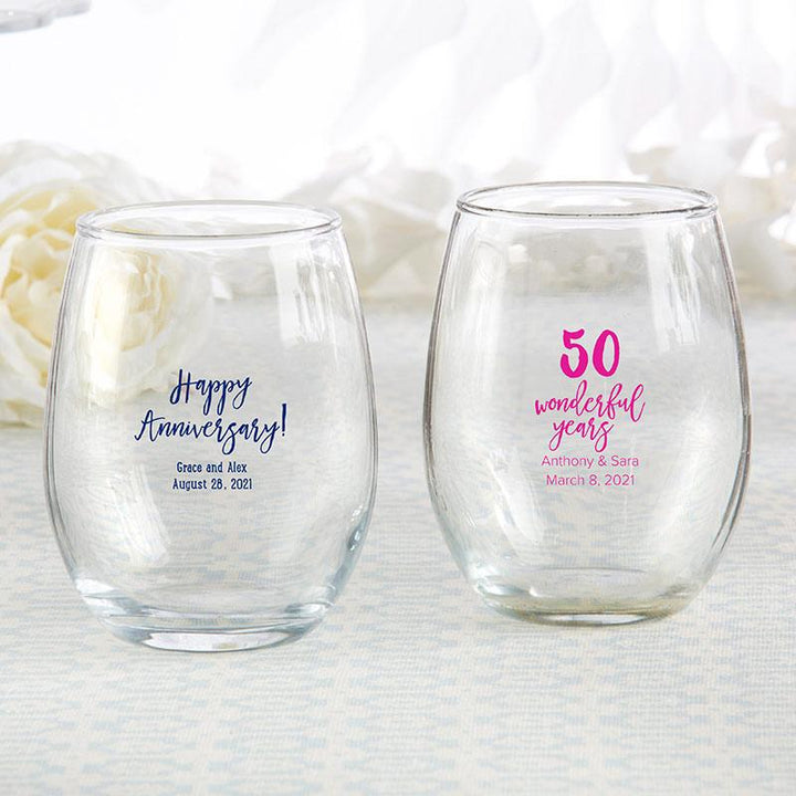 Personalized 9 oz. Stemless Wine Glass - Wedding Personalized 9 oz. Stemless Wine Glass - Anniversary 