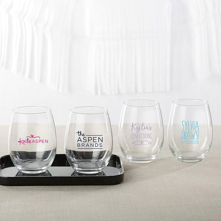 Personalized 9 oz. Stemless Wine Glass - Wedding Personalized 9 oz. Stemless Wine Glass - Custom Design 