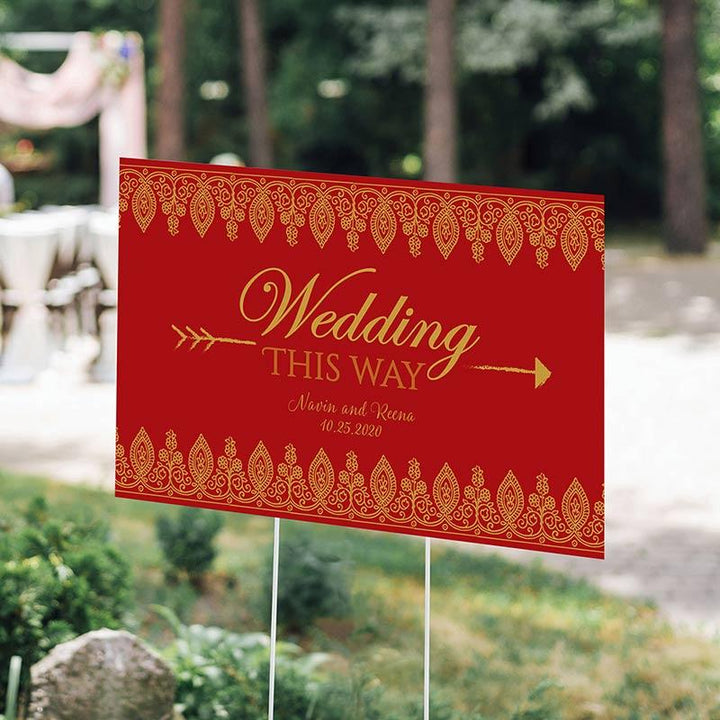 Personalized Directional Sign (18x12) - Gold Glitter Wedding Personalized Directional Sign (18x12) - Indian Jewel 