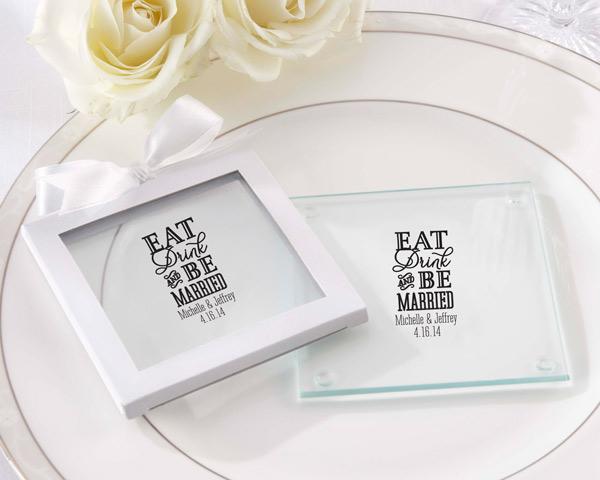 Personalized Glass Coaster - Beach Tides (Set of 12) Personalized Glass Coaster - Eat, Drink & Be Married (Set of 12) 