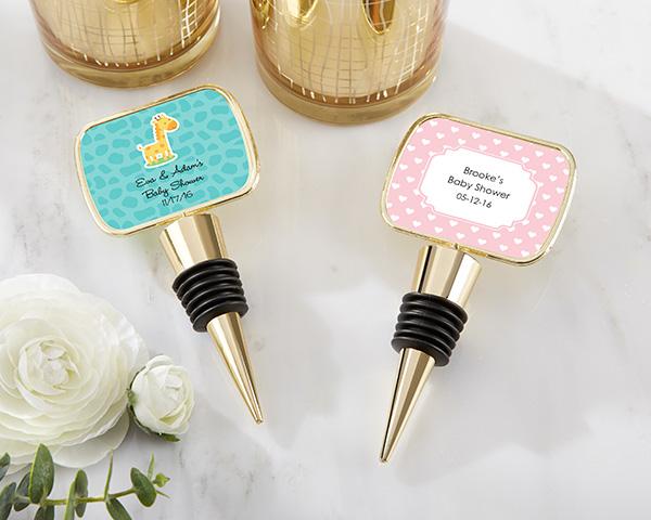 Personalized Gold Bottle Stopper with Epoxy Dome - Baby Shower Personalized Gold Bottle Stopper - Baby Shower 