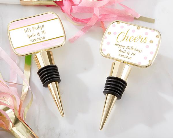 Personalized Gold Bottle Stopper with Epoxy Dome - Baby Shower Personalized Gold Bottle Stopper - Birthday For Her 