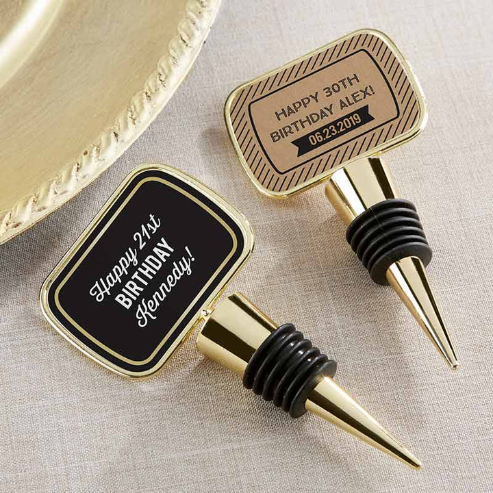 Personalized Gold Bottle Stopper with Epoxy Dome - Baby Shower Personalized Gold Bottle Stopper - Boozy Birthday 
