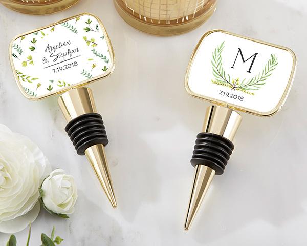 Personalized Gold Bottle Stopper with Epoxy Dome - Baby Shower Personalized Gold Bottle Stopper - Botanical Garden 