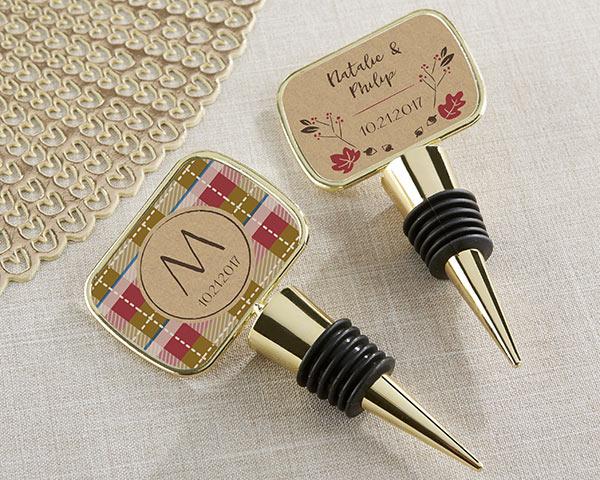 Personalized Gold Bottle Stopper with Epoxy Dome - Baby Shower Personalized Gold Bottle Stopper - Fall 