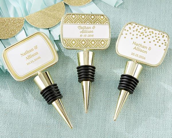 Personalized Gold Bottle Stopper with Epoxy Dome - Baby Shower Personalized Gold Bottle Stopper - Gold Foil 