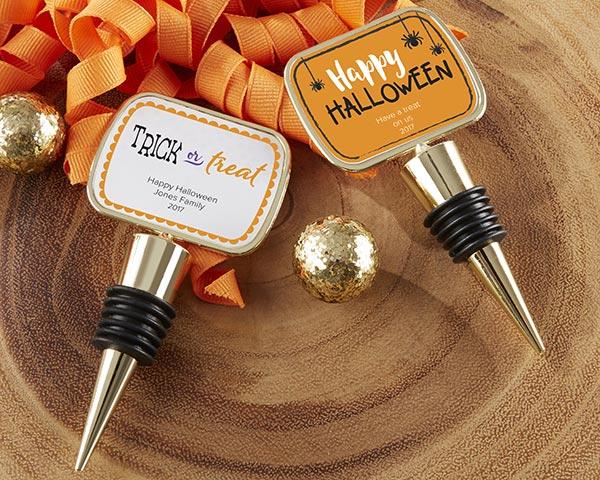 Personalized Gold Bottle Stopper with Epoxy Dome - Baby Shower Personalized Gold Bottle Stopper - Halloween 