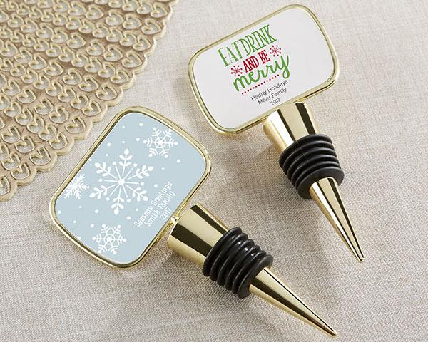 Personalized Gold Bottle Stopper with Epoxy Dome - Baby Shower Personalized Gold Bottle Stopper - Holiday 