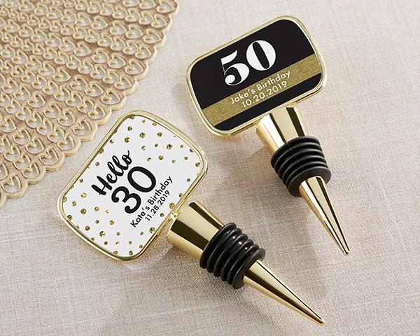 Personalized Gold Bottle Stopper with Epoxy Dome - Baby Shower Personalized Gold Bottle Stopper - Milestone Birthday 