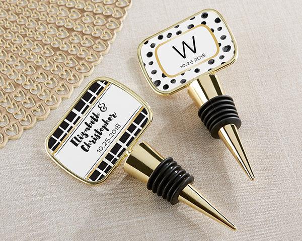 Personalized Gold Bottle Stopper with Epoxy Dome - Baby Shower Personalized Gold Bottle Stopper - Modern Classic 