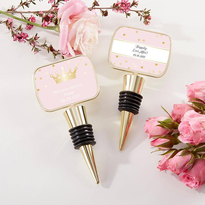 Personalized Gold Bottle Stopper with Epoxy Dome - Baby Shower Personalized Gold Bottle Stopper - Princess Party 