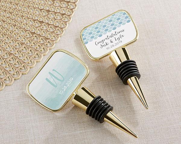 Personalized Gold Bottle Stopper with Epoxy Dome - Baby Shower Personalized Gold Bottle Stopper - Seaside Escape 