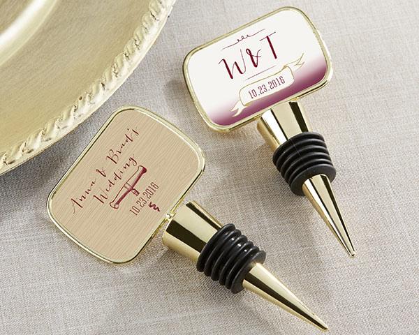 Personalized Gold Bottle Stopper with Epoxy Dome - Baby Shower Personalized Gold Bottle Stopper - Vineyard 