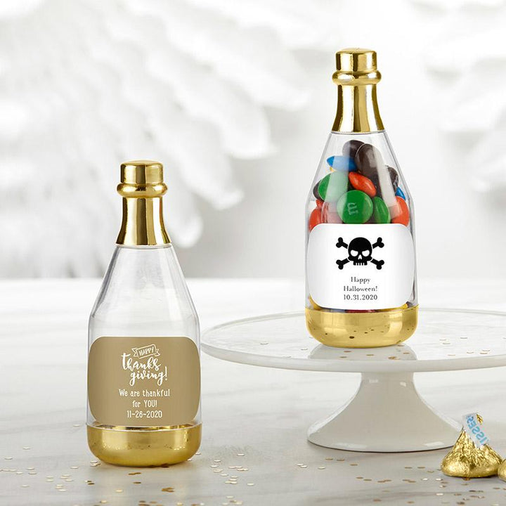 Personalized Gold Metallic Champagne Bottle Favor Container - Anniversary (Set of 12) Personalized Gold Metallic Champagne Bottle Favor Container - Holiday (Set of 12) 