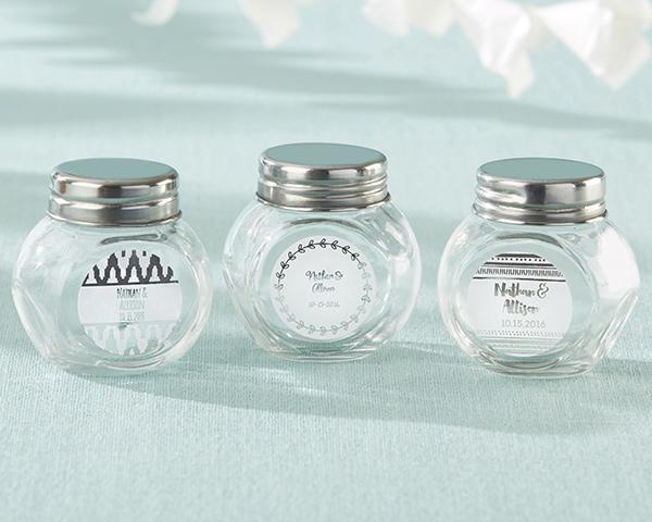 Personalized Mini Glass Favor Jar - Copper Foil (Set of 12) Personalized Mini Glass Favor Jar - Silver Foil (Set of 12) 