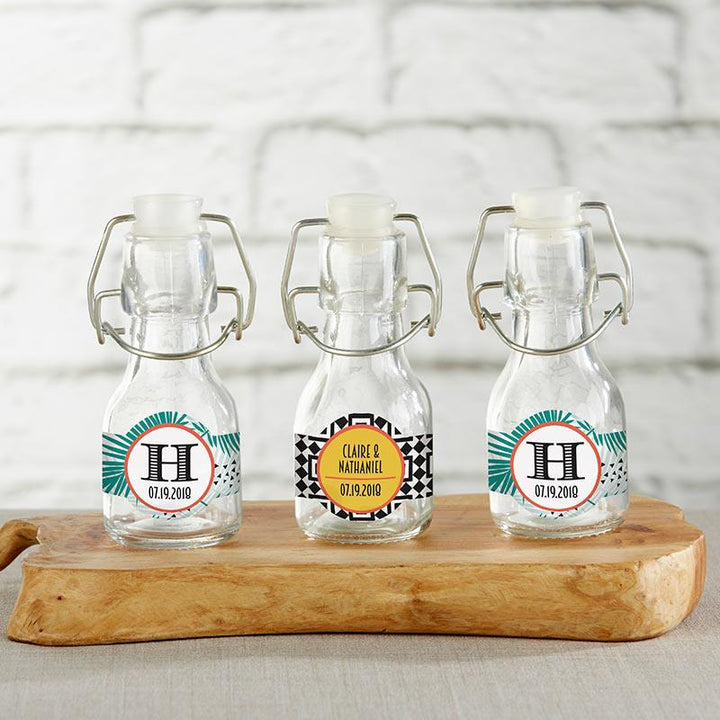 Personalized Mini Glass Favor Jars - Little Princess (Set of 12) Personalized Mini Glass Favor Bottle with Swing Top - Tropical Chic (Set of 12) 