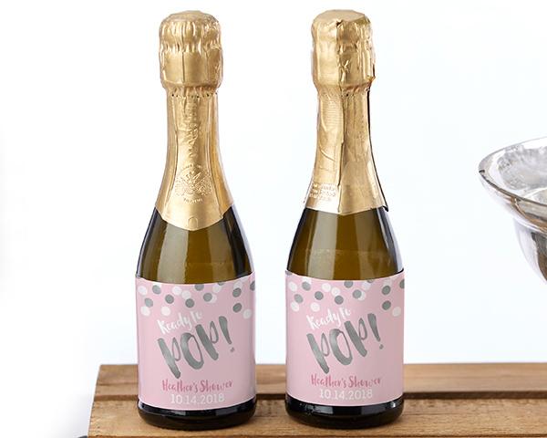 Personalized Mini Wine Bottle Labels - Eat, Drink, & Be Married Personalized Mini Wine Bottle Labels - Ready to Pop (Girl) 