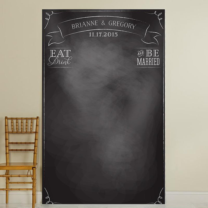 Personalized Photo Backdrop - Kate's Rustic Bridal Collection - Woodgrain Personalized Photo Backdrop - Chalkboard Eat Drink & Be Married 
