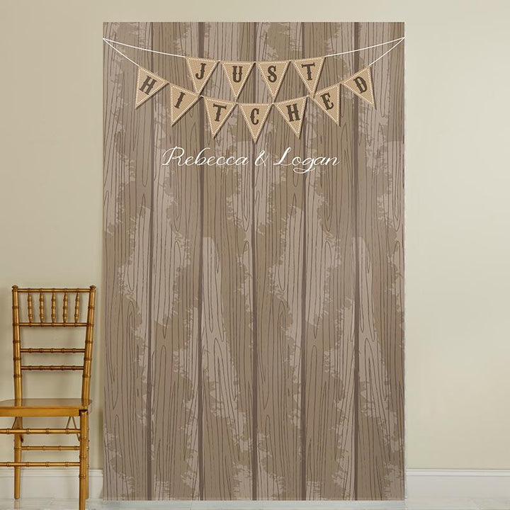 Personalized Photo Backdrop - Kate's Rustic Bridal Collection - Woodgrain Personalized Photo Backdrop - Just Hitched 