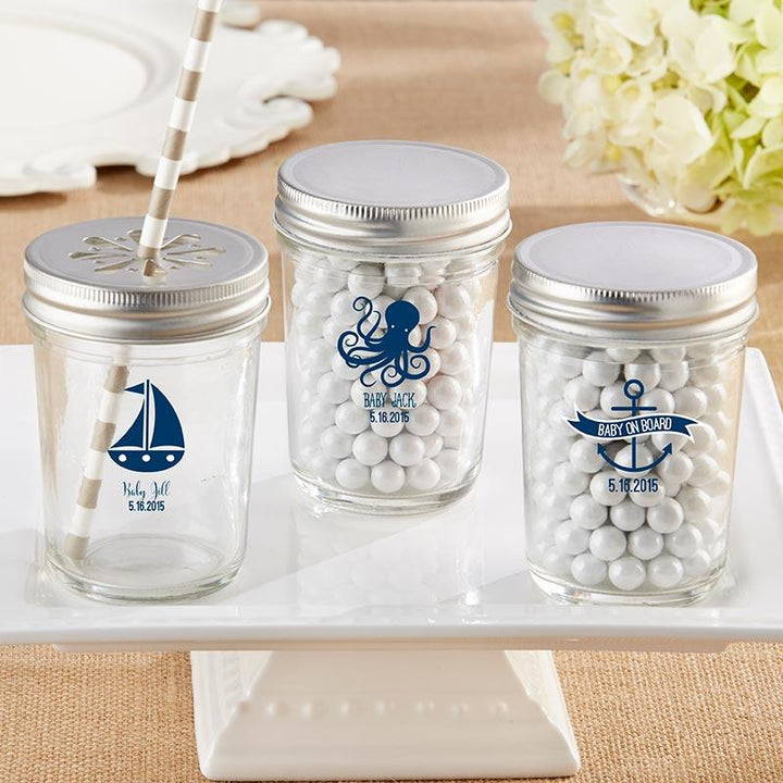 Personalized Printed 8 oz. Glass Mason Jar - Baby (Set of 12) Personalized Printed 8 oz. Glass Mason Jar - Nautical Baby Shower (Set of 12) 